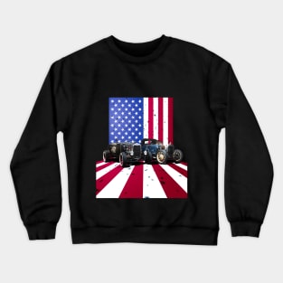 Vintage Model A Hot Rods in front of American Flag Crewneck Sweatshirt